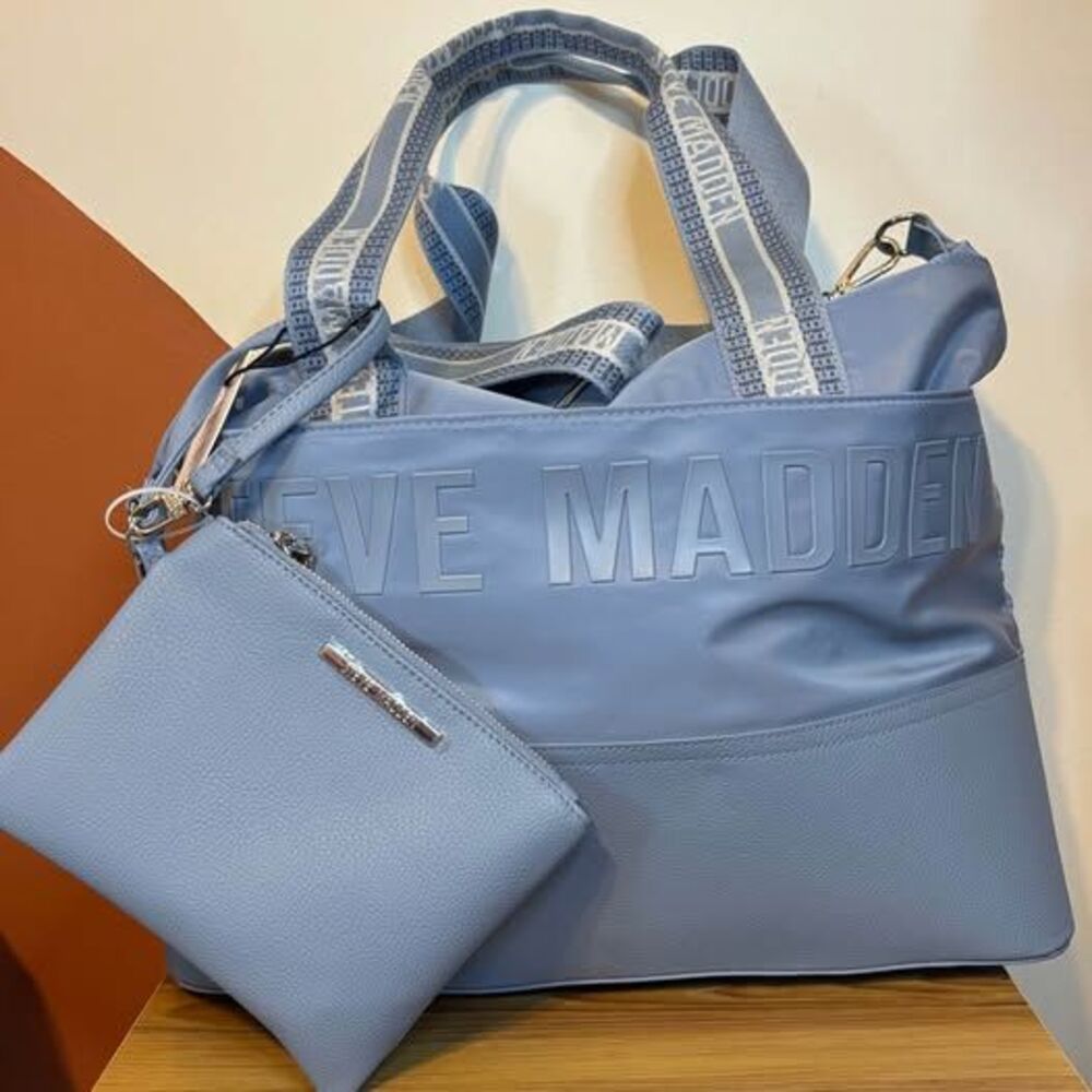NWT Steve Madden BGYMM Weekender Bag and Clutch Baby Blue